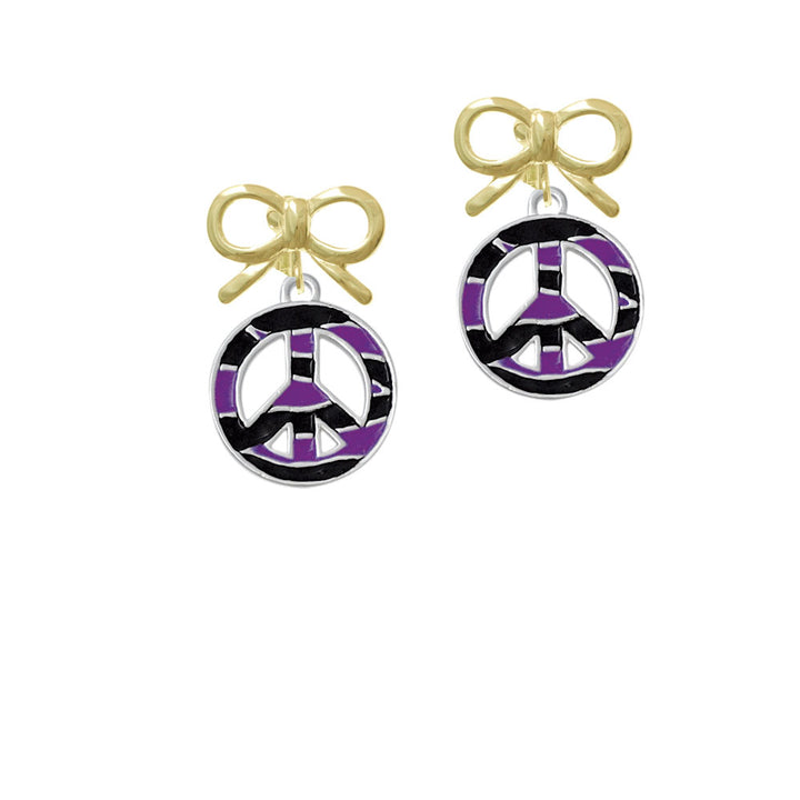 Large Purple Tiger Print Peace Sign Crystal Clip On Earrings Image 10