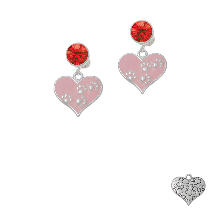 Pink Enamel Heart with Paw Prints Crystal Clip On Earrings Image 4