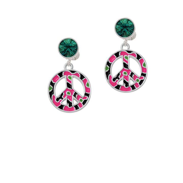 Large Hot Pink Cheetah Print Peace Sign Crystal Clip On Earrings Image 6