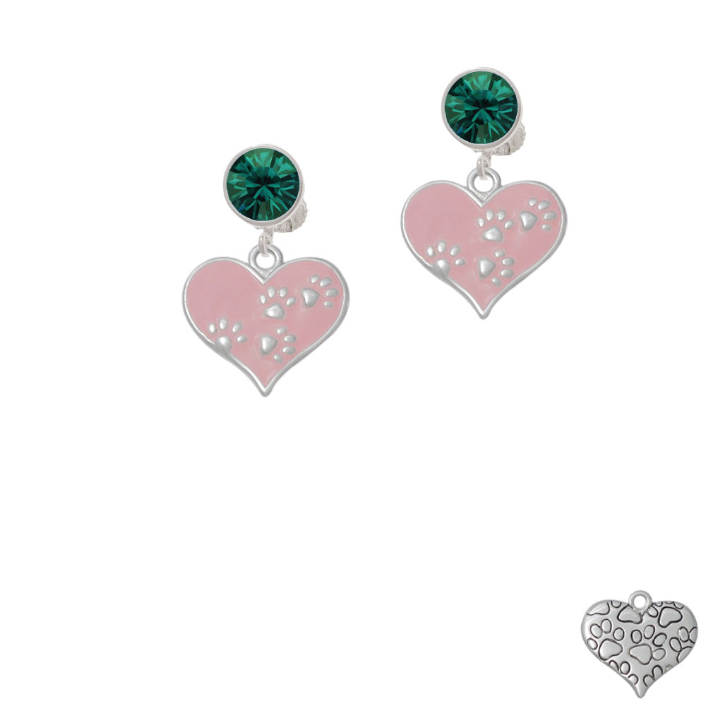 Pink Enamel Heart with Paw Prints Crystal Clip On Earrings Image 6