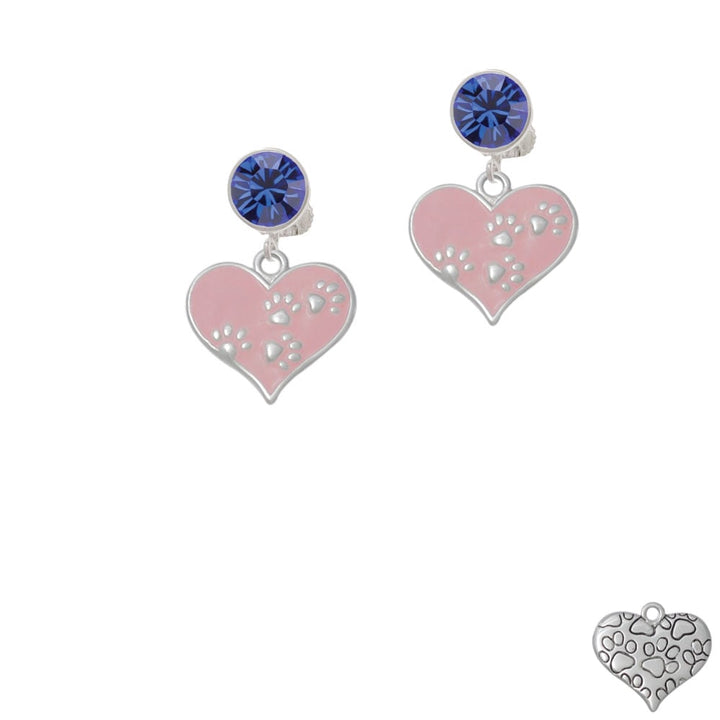 Pink Enamel Heart with Paw Prints Crystal Clip On Earrings Image 7