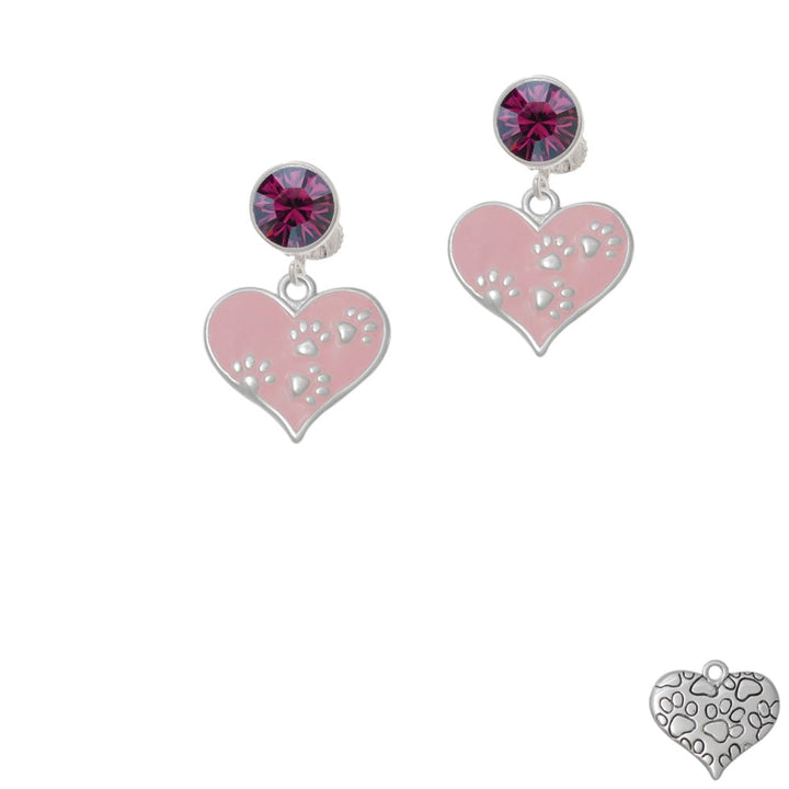 Pink Enamel Heart with Paw Prints Crystal Clip On Earrings Image 8