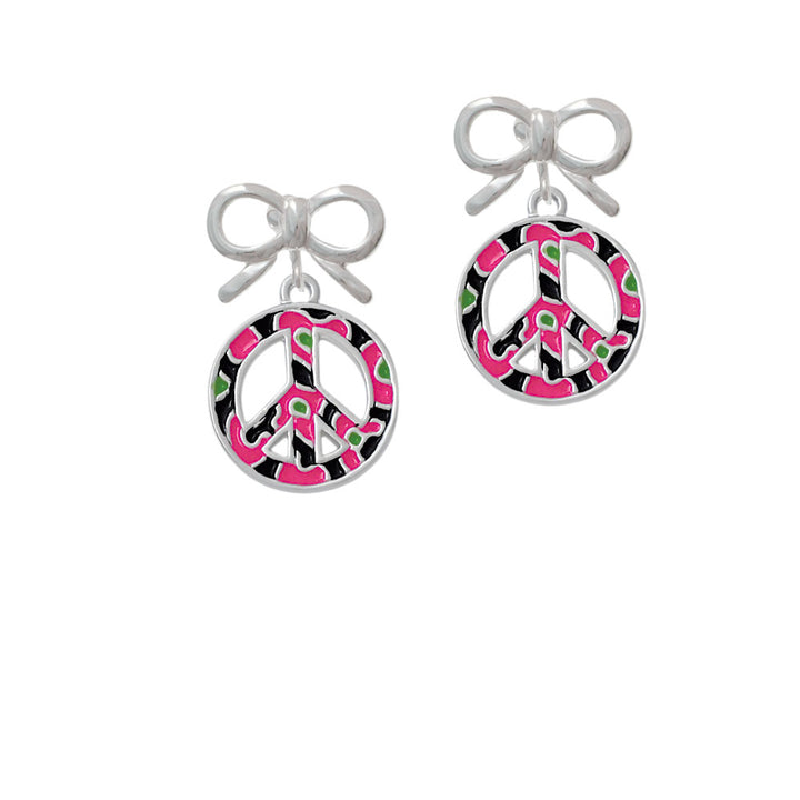 Large Hot Pink Cheetah Print Peace Sign Crystal Clip On Earrings Image 9