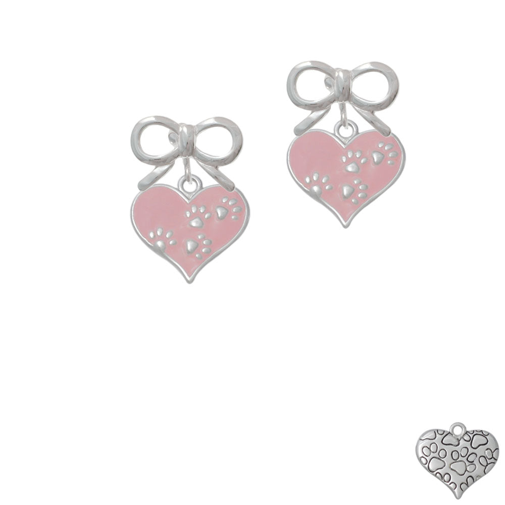 Pink Enamel Heart with Paw Prints Crystal Clip On Earrings Image 9