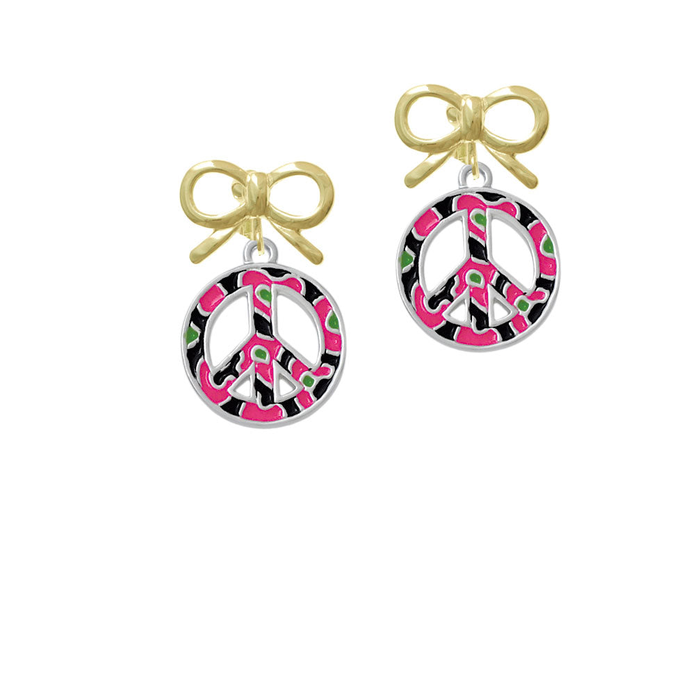 Large Hot Pink Cheetah Print Peace Sign Crystal Clip On Earrings Image 10