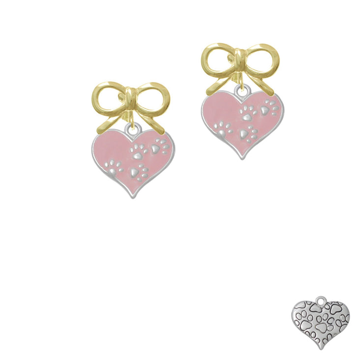 Pink Enamel Heart with Paw Prints Crystal Clip On Earrings Image 10