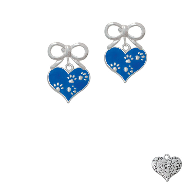 Royal Blue Enamel Heart with Paw Prints Crystal Clip On Earrings Image 9