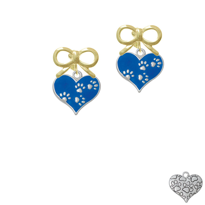 Royal Blue Enamel Heart with Paw Prints Crystal Clip On Earrings Image 10