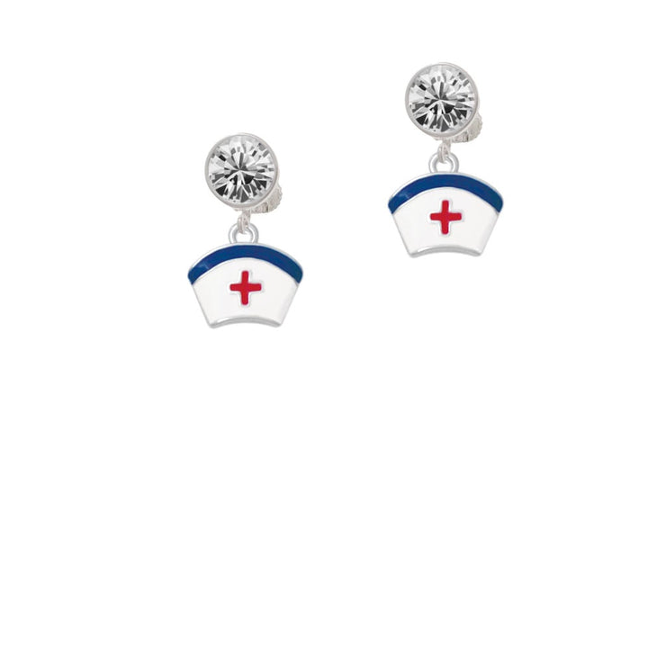 Enamel Nurse Hat - 2 Sided Crystal Clip On Earrings Image 2