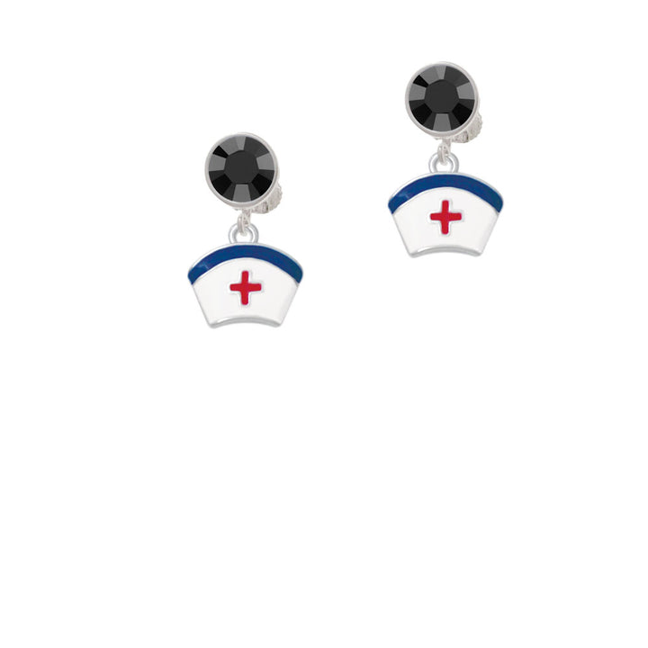 Enamel Nurse Hat - 2 Sided Crystal Clip On Earrings Image 3