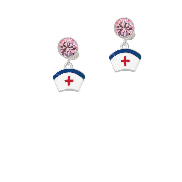 Enamel Nurse Hat - 2 Sided Crystal Clip On Earrings Image 4