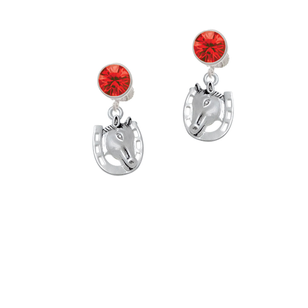 Horse Head with Horseshoe - 2 Sided Crystal Clip On Earrings Image 4