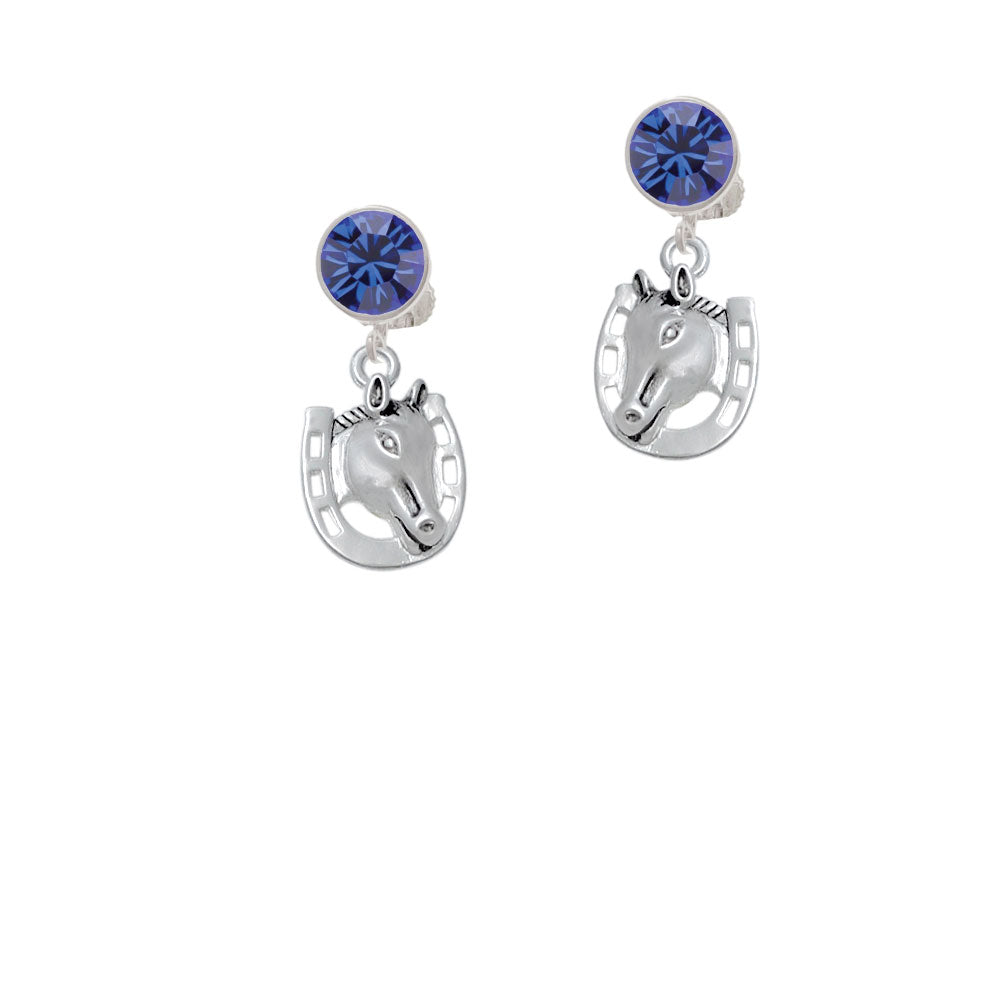 Horse Head with Horseshoe - 2 Sided Crystal Clip On Earrings Image 7