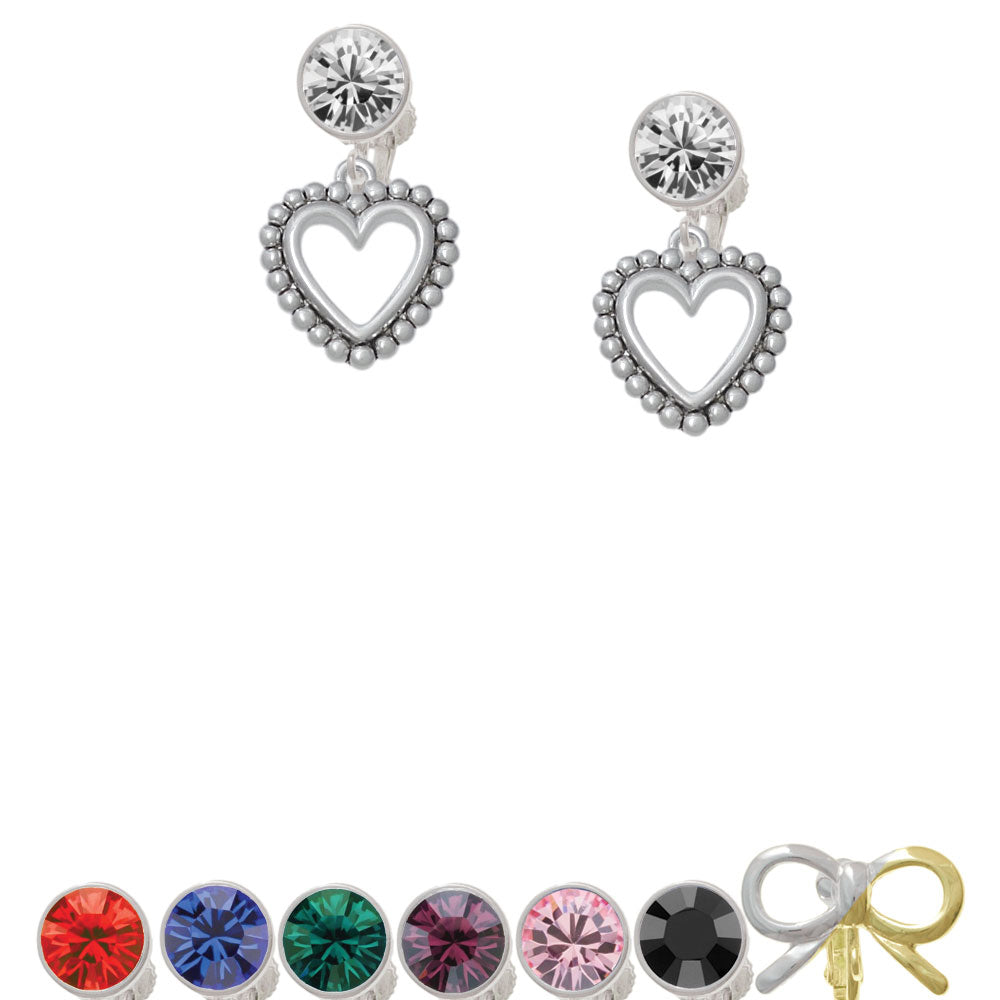 Open Heart with Beaded Border - 2 Sided Crystal Clip On Earrings Image 1