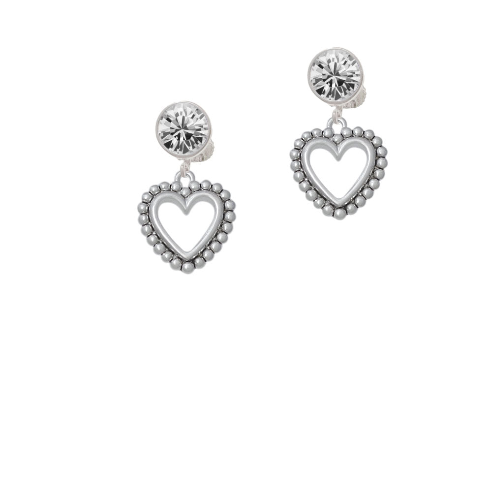 Open Heart with Beaded Border - 2 Sided Crystal Clip On Earrings Image 2