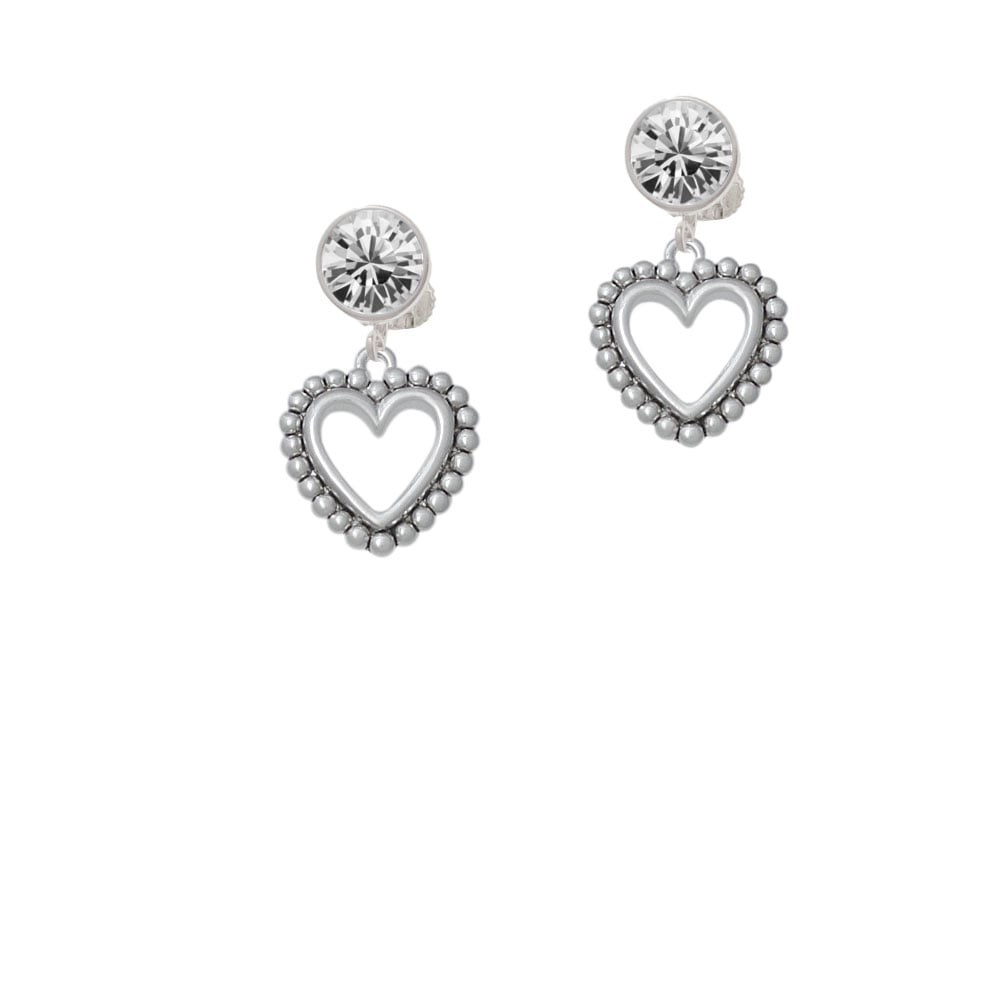 Open Heart with Beaded Border - 2 Sided Crystal Clip On Earrings Image 1