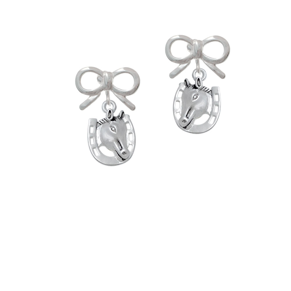 Horse Head with Horseshoe - 2 Sided Crystal Clip On Earrings Image 9