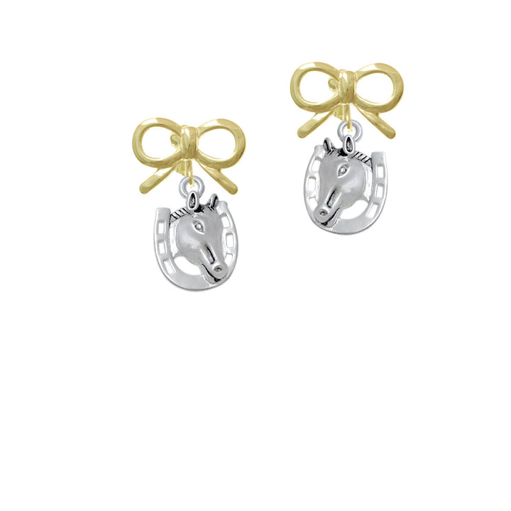 Horse Head with Horseshoe - 2 Sided Crystal Clip On Earrings Image 10