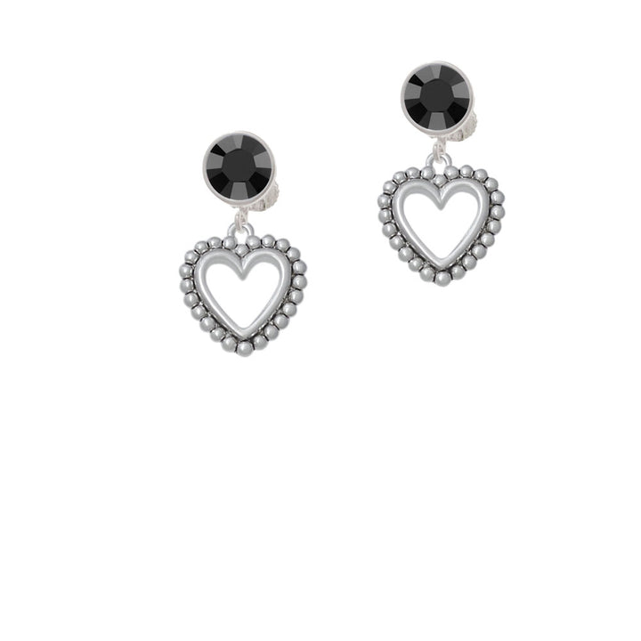 Open Heart with Beaded Border - 2 Sided Crystal Clip On Earrings Image 3