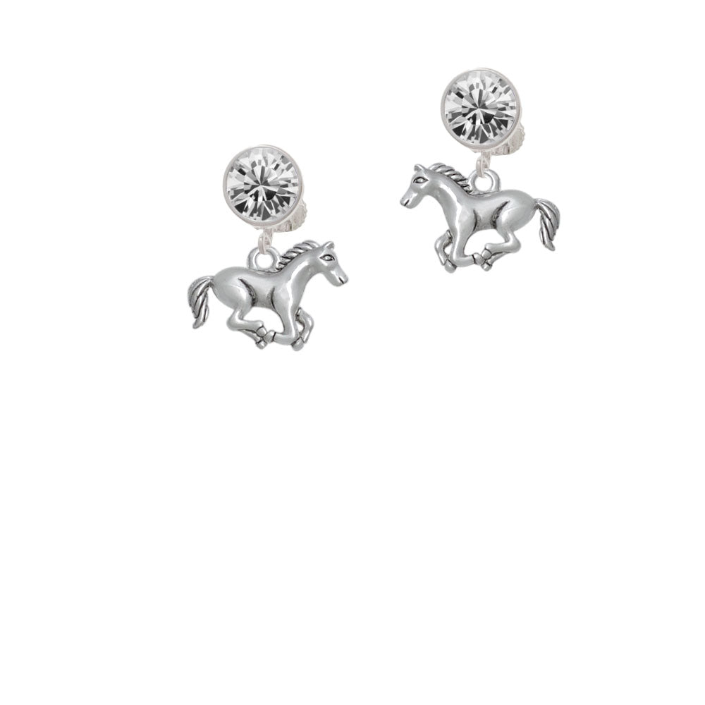 Running Horse - 2 Sided Crystal Clip On Earrings Image 2