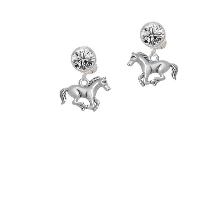 Running Horse - 2 Sided Crystal Clip On Earrings Image 2