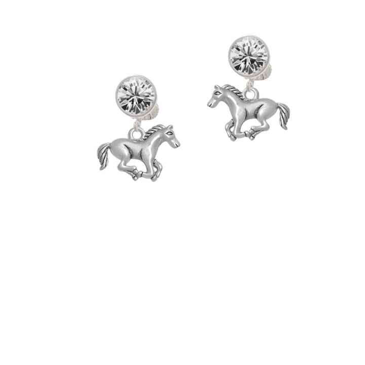 Running Horse - 2 Sided Crystal Clip On Earrings Image 1