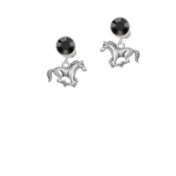 Running Horse - 2 Sided Crystal Clip On Earrings Image 1