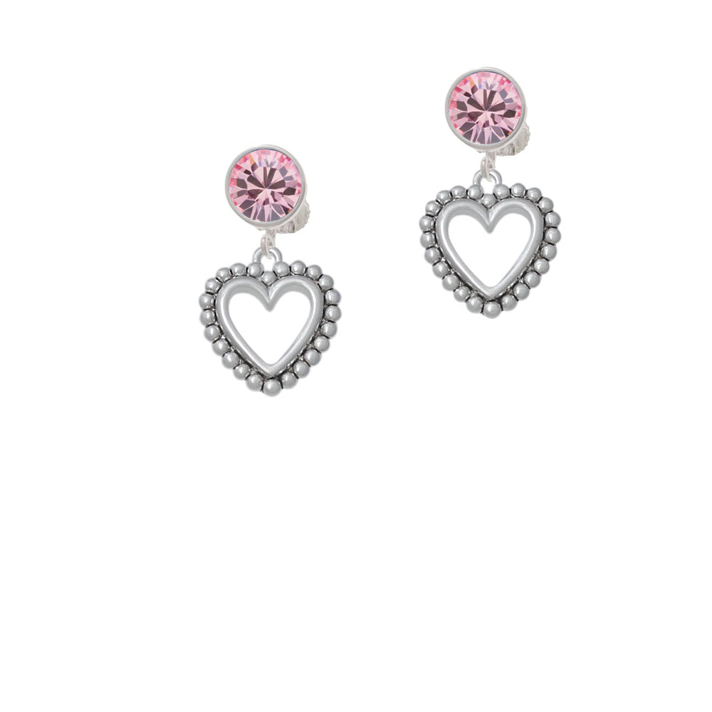 Open Heart with Beaded Border - 2 Sided Crystal Clip On Earrings Image 4