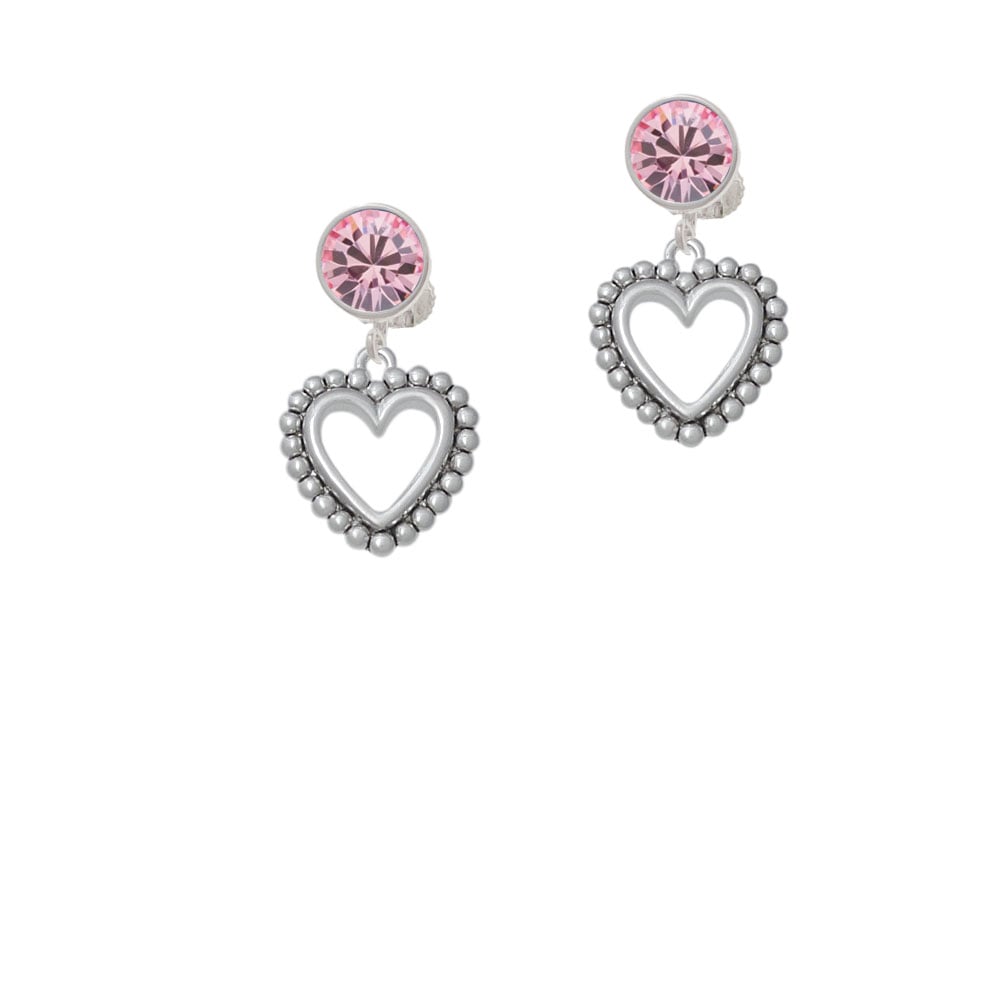 Open Heart with Beaded Border - 2 Sided Crystal Clip On Earrings Image 1