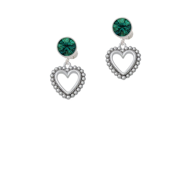 Open Heart with Beaded Border - 2 Sided Crystal Clip On Earrings Image 6