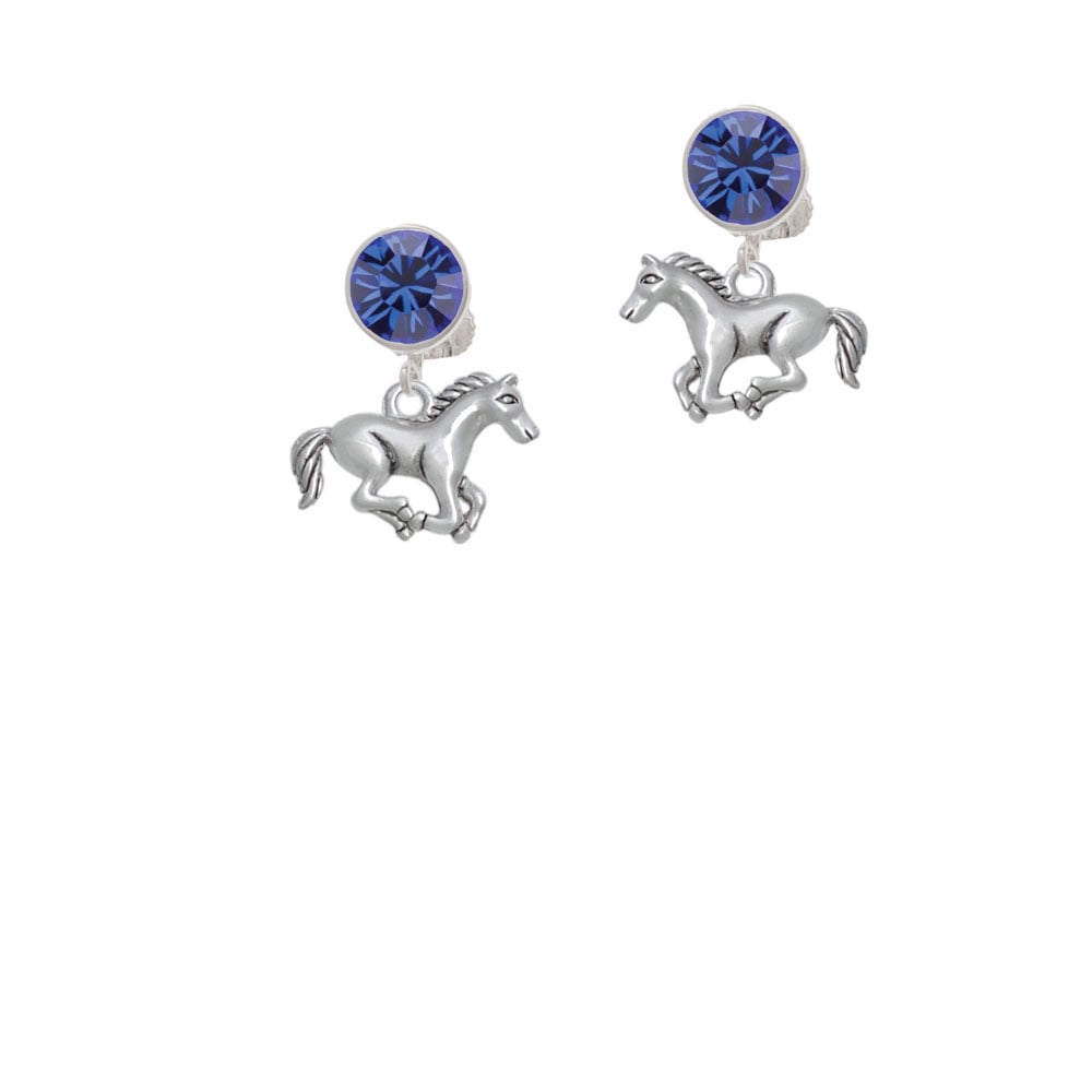 Running Horse - 2 Sided Crystal Clip On Earrings Image 1