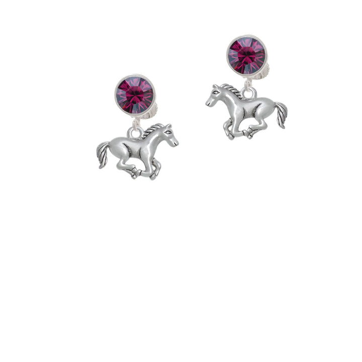 Running Horse - 2 Sided Crystal Clip On Earrings Image 8