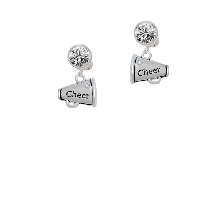 Cheer Megaphone with AB Crystal - 2 Sided Crystal Clip On Earrings Image 1