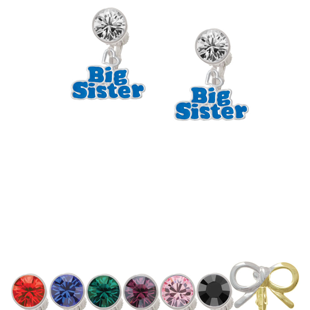 Royal Blue Big Sister with Heart Crystal Clip On Earrings Image 1