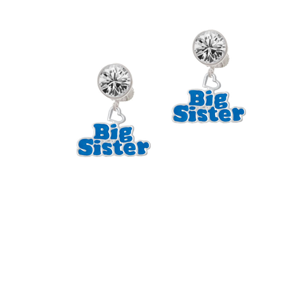 Royal Blue Big Sister with Heart Crystal Clip On Earrings Image 2