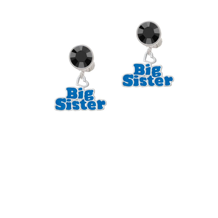 Royal Blue Big Sister with Heart Crystal Clip On Earrings Image 3