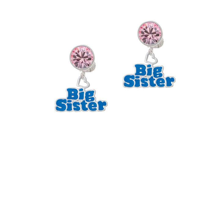 Royal Blue Big Sister with Heart Crystal Clip On Earrings Image 4