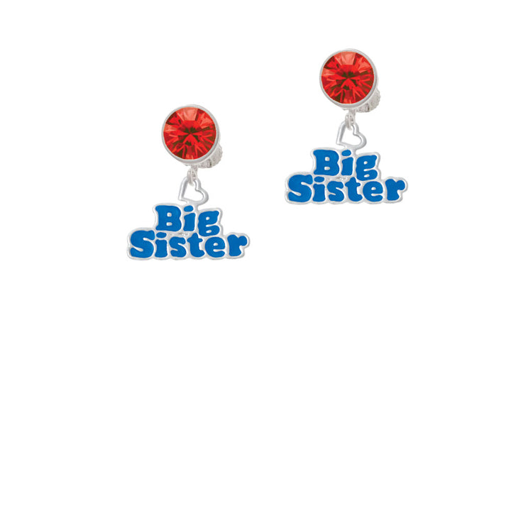 Royal Blue Big Sister with Heart Crystal Clip On Earrings Image 4