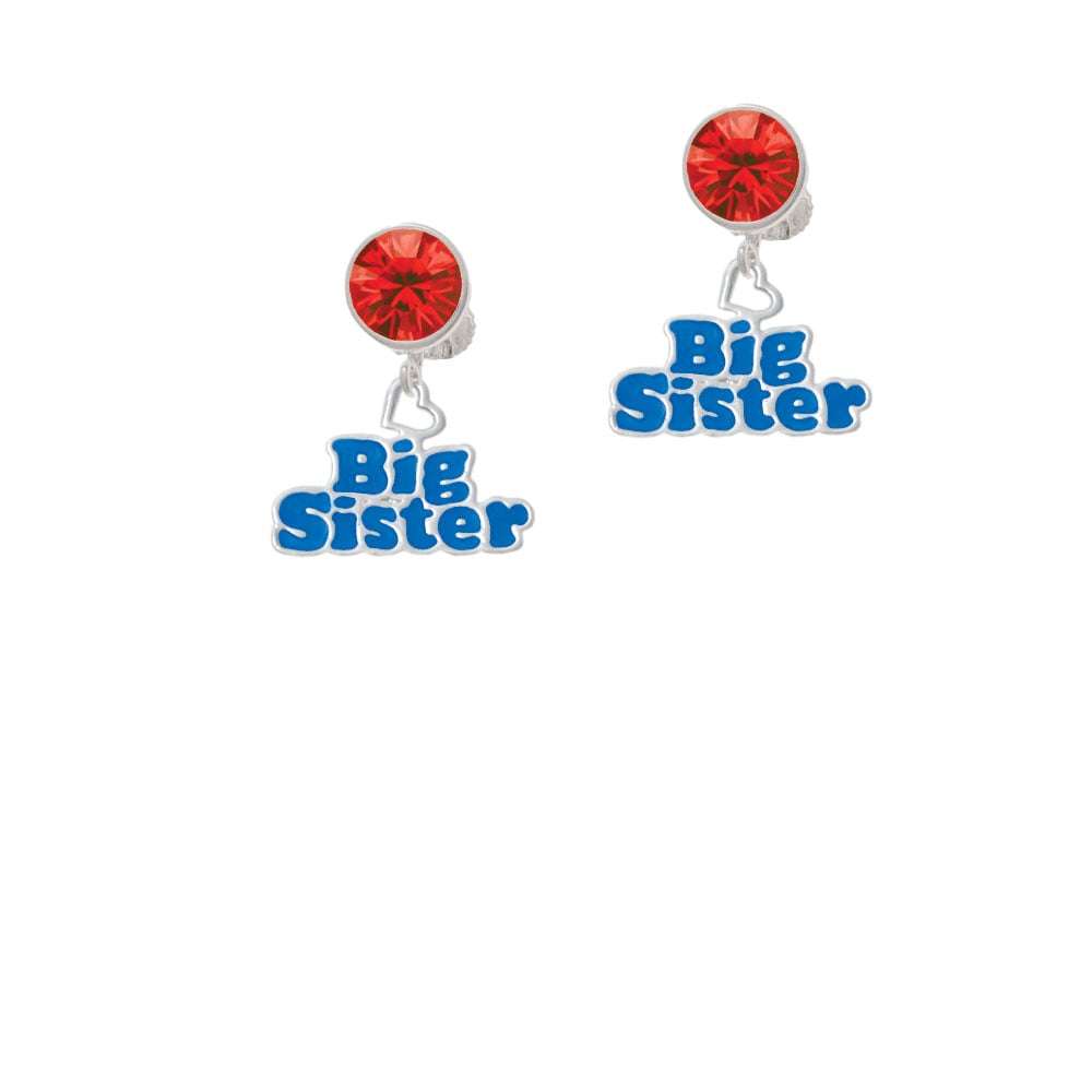 Royal Blue Big Sister with Heart Crystal Clip On Earrings Image 1