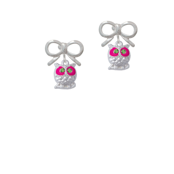 Owl with Hot Pink and Lime Green Crystal Eyes Crystal Clip On Earrings Image 9