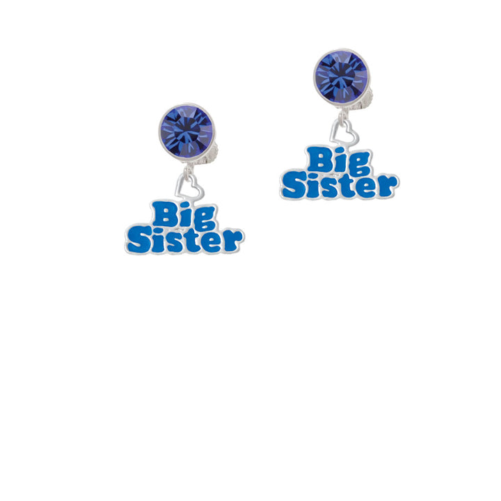 Royal Blue Big Sister with Heart Crystal Clip On Earrings Image 7