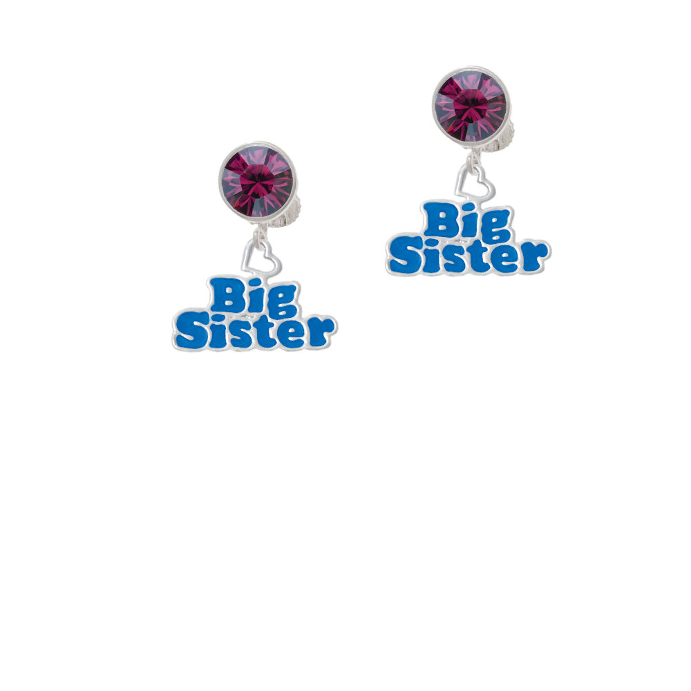 Royal Blue Big Sister with Heart Crystal Clip On Earrings Image 8