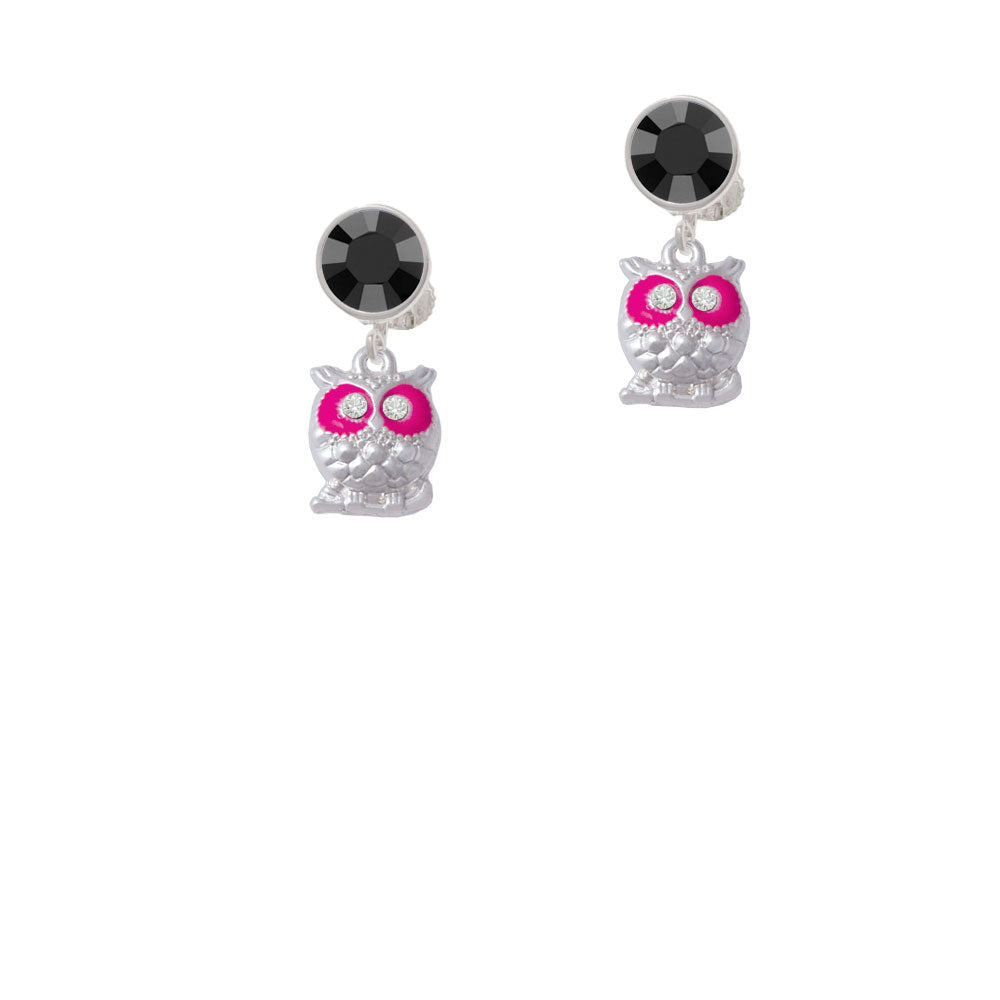 Owl with Hot Pink and Clear Crystal Eyes Crystal Clip On Earrings Image 3