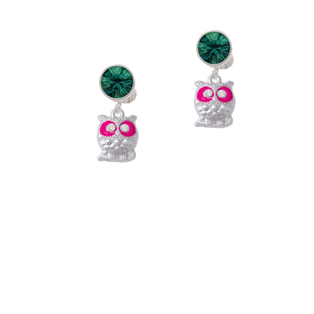 Owl with Hot Pink and Clear Crystal Eyes Crystal Clip On Earrings Image 6