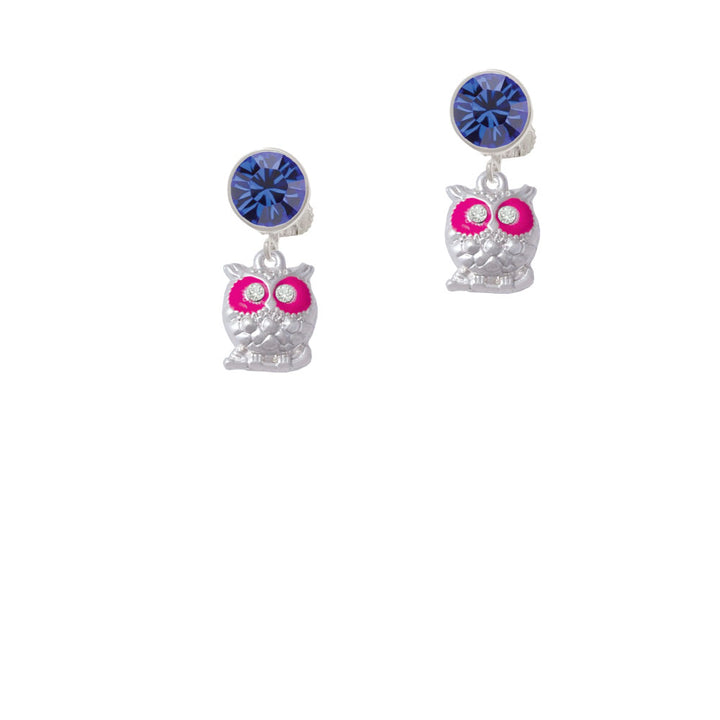 Owl with Hot Pink and Clear Crystal Eyes Crystal Clip On Earrings Image 7