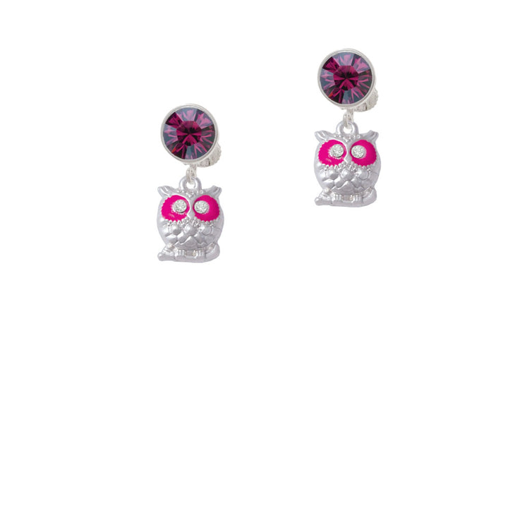 Owl with Hot Pink and Clear Crystal Eyes Crystal Clip On Earrings Image 8