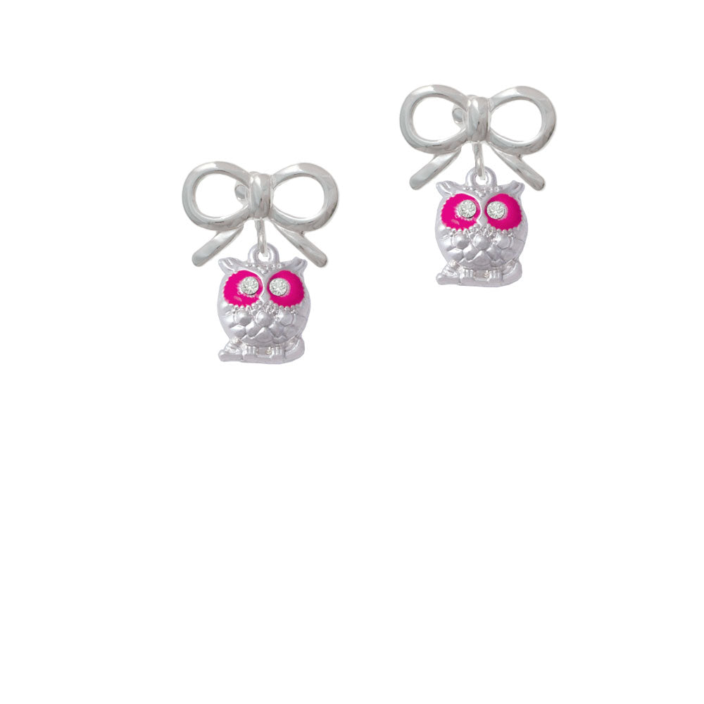 Owl with Hot Pink and Clear Crystal Eyes Crystal Clip On Earrings Image 9