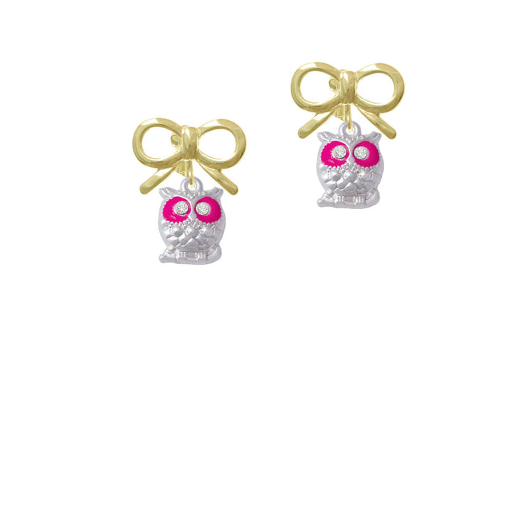 Owl with Hot Pink and Clear Crystal Eyes Crystal Clip On Earrings Image 10