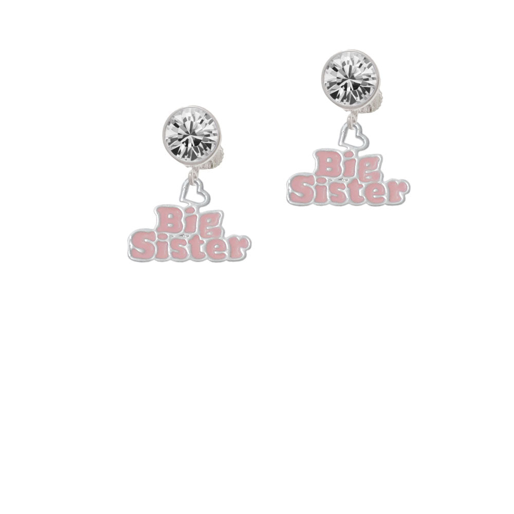 Pink Big Sister with Heart Crystal Clip On Earrings Image 2