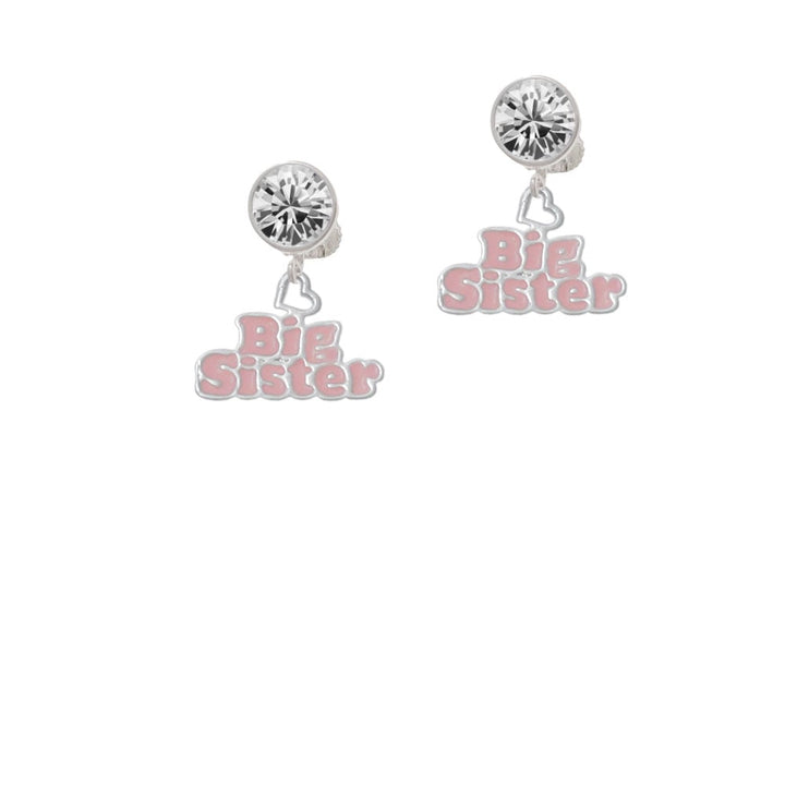 Pink Big Sister with Heart Crystal Clip On Earrings Image 1